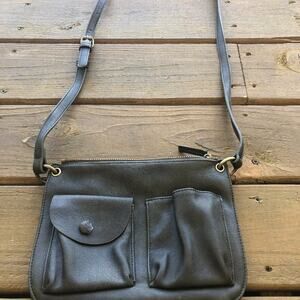 Anthropologie Dark Olive Green Leather Crossbody Bag
